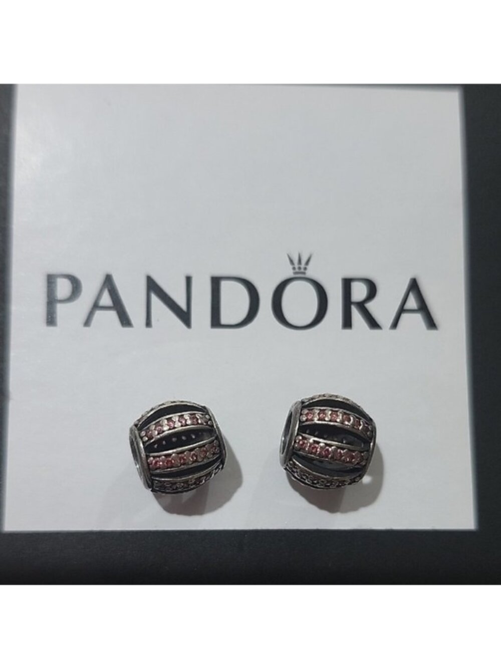 Pandora Sterling Silver Leading Lady Bead w/Salmon Zirconia  791115Czs, Set of 2
